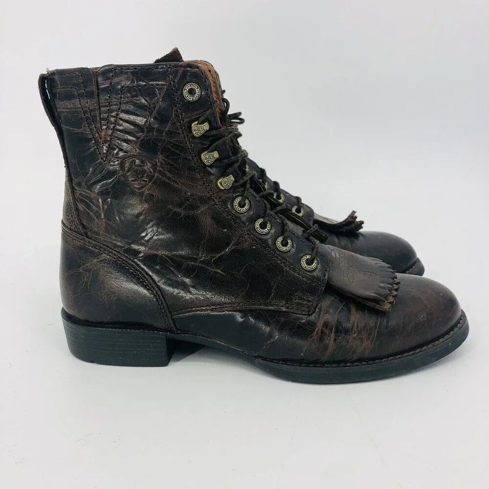 ARIAT WOMEN'S HERITAGE LACER WESTERN BOOTS US 7B Smooth leather Dark Brown Roper